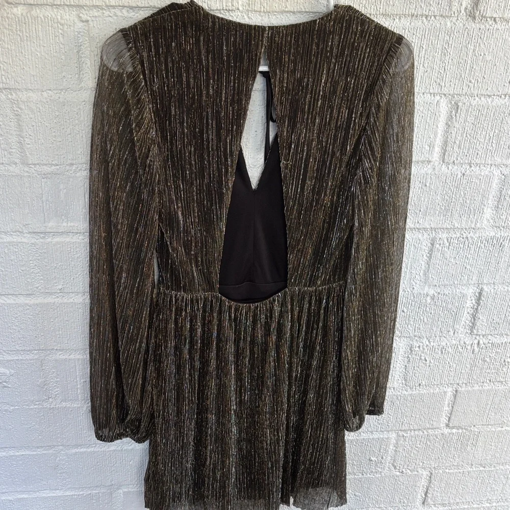 Anthropologie J.O.A. Gold Glitter Shimmer Metallic Gold Long Sleeve Dress sz S